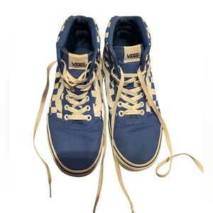 Vans Blue and White Checkerboard High-Top Sneakers
